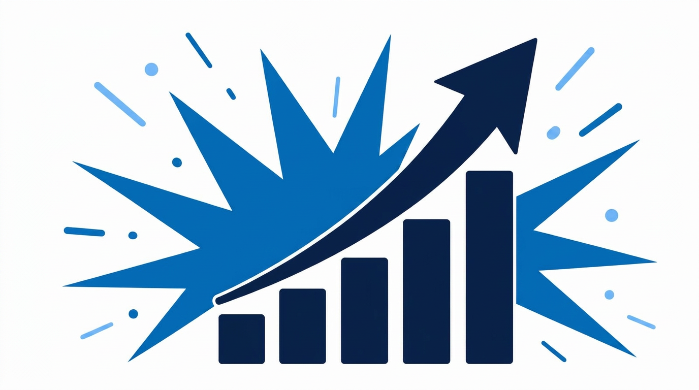 Abstract burst illustration above a rising growth chart representing LinkedIn brand visibility